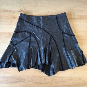 RtA Black Asymmetrical Paneled Leather Skirt